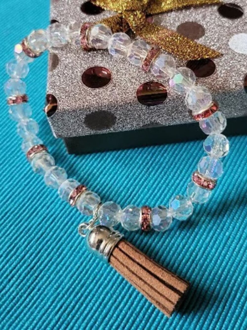 Elegant Beaded Wrist Wrap with Cat Charm